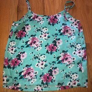 Turquoise Tank Top with Floral Pattern